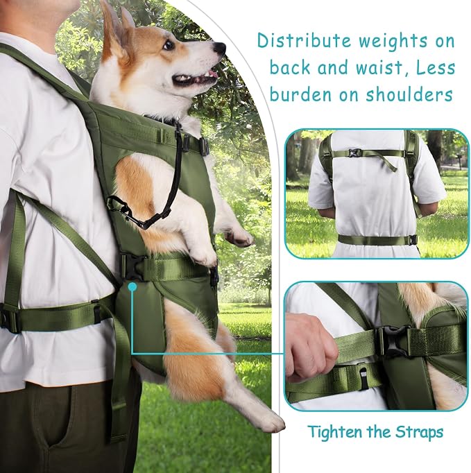 PetBonus Pet Front Dog Carrier Backpacks, Adjustable Pet Backpack, Legs Out Easy-fit Puppy Chest Carrier for Medium Small Dogs, Hands Free for Hiking, Cycling (Army Green, S) | Hands Free, Adjustable, Safety Strap, Walking Hiking Cycling Motorcycle bag...