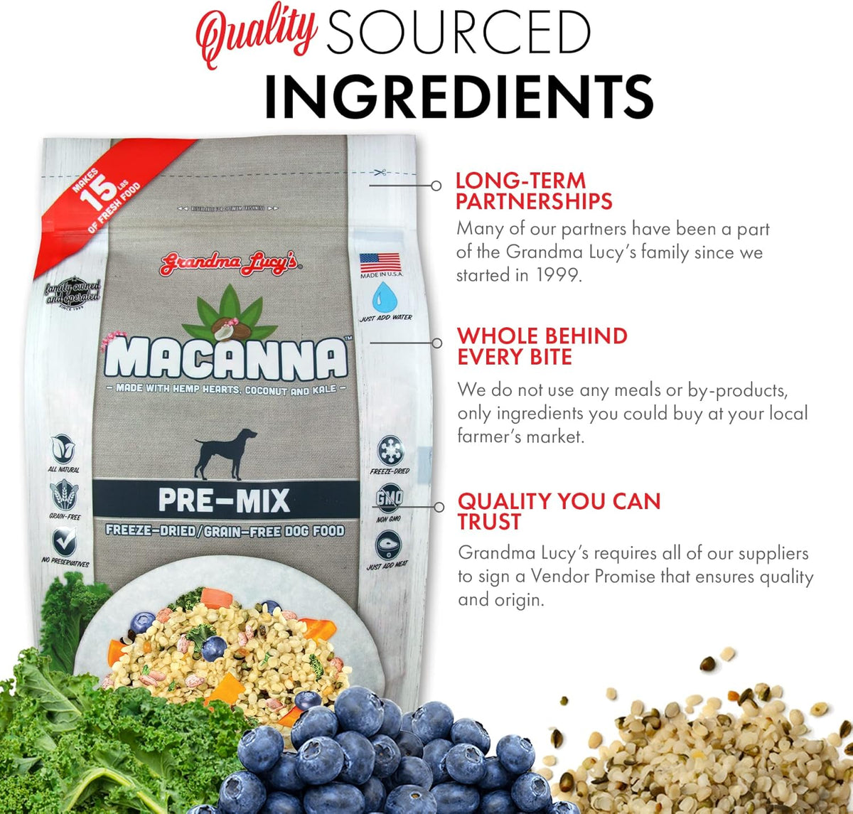 Grandma Lucy's Macanna Dog Food, Grain Free and Freeze-Dried - Pre-Mix, 3Lb Bag