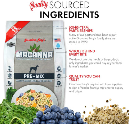 Grandma Lucy's Macanna Dog Food, Grain Free and Freeze-Dried - Pre-Mix, 3Lb Bag