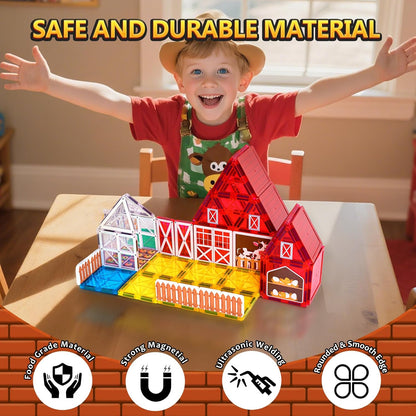 Magnetic Tiles Farm Animal Toys 66P - Build 4-Seasons Farm Scene, Farm Magnetic Blocks for Kids Ages 3-5 4-8 Boys Girls, STEM Magnet Toys for Classroom Indoor Outdoor, Kids Gift for Birthday Christmas