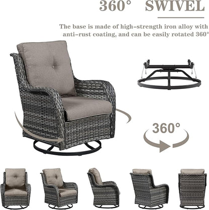 Belord 3 PCS Patio Furniture Set - Mixed Grey Wicker Swivel Rocking Chair Set with Side Table