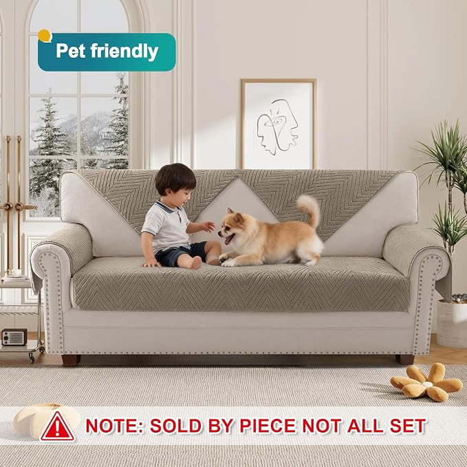 Turquoize Waterproof Couch Cover for Dogs Fuzzy Pet Couch Covers for Sofa Thick Dog Bed Cover Non-Slip Sofa Covers for 3 Cushion Couch Protector Slipcover Pet Friendly (Khaki, 36" x 72")