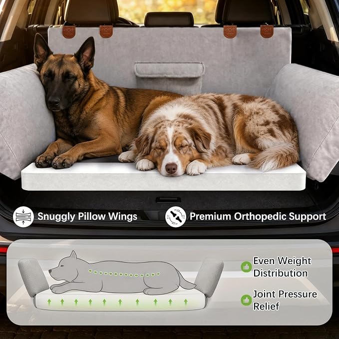 SUV Cargo Liner for Dogs, Waterproof-Coated Dog Trunk Cover, Large | Suede orthopedic SUV dog bed memory foam waterproof pet cargo cover, machine washable, non-slip, 33 x 35 in