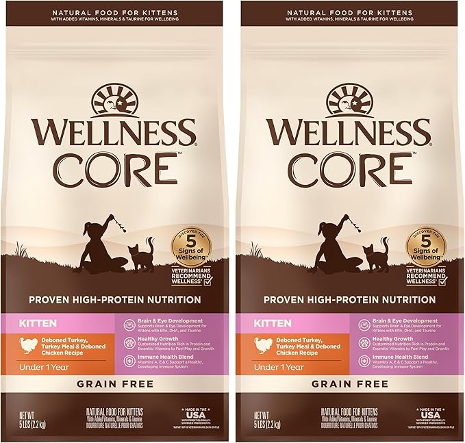 Wellness CORE Grain-Free Kitten Formula Dry Cat Food, 5 Pound Bag (Pack of 2)