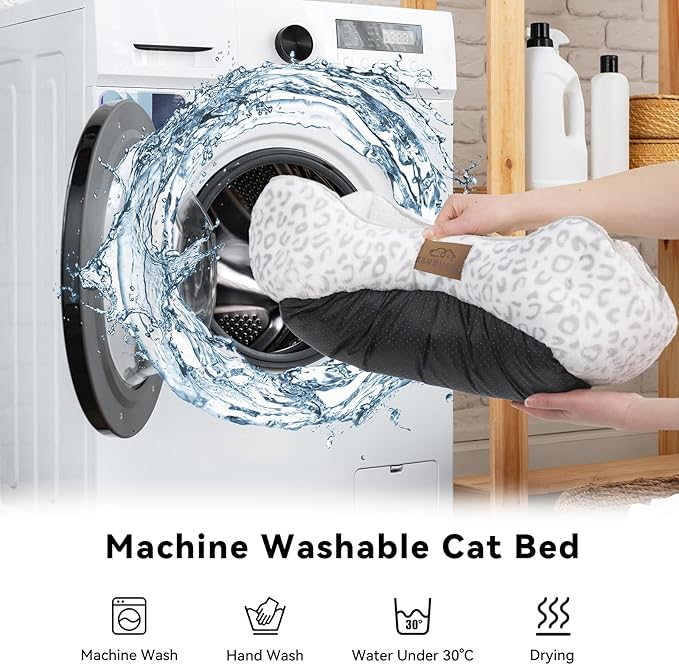 Rectangle Cat Dog Bed for Large Medium Small Pets Indoor Outdoor Machine Washable Sleeping Sofa Non-Slip Bottom Soft Puppy Bed Durable Orthopedic Calming Pet Cuddler (Small, White Leopard)