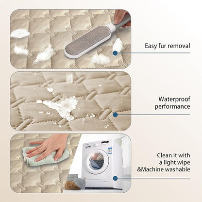 gogobunny Waterproof Dog Blankets for Large Dogs, Pet Bed Cover Breathable | Washable Pee Pads, Quilted Throw Blanket, Furniture Protector for Couch Sofa Bed Car, 82x82 Inch Dark Beige