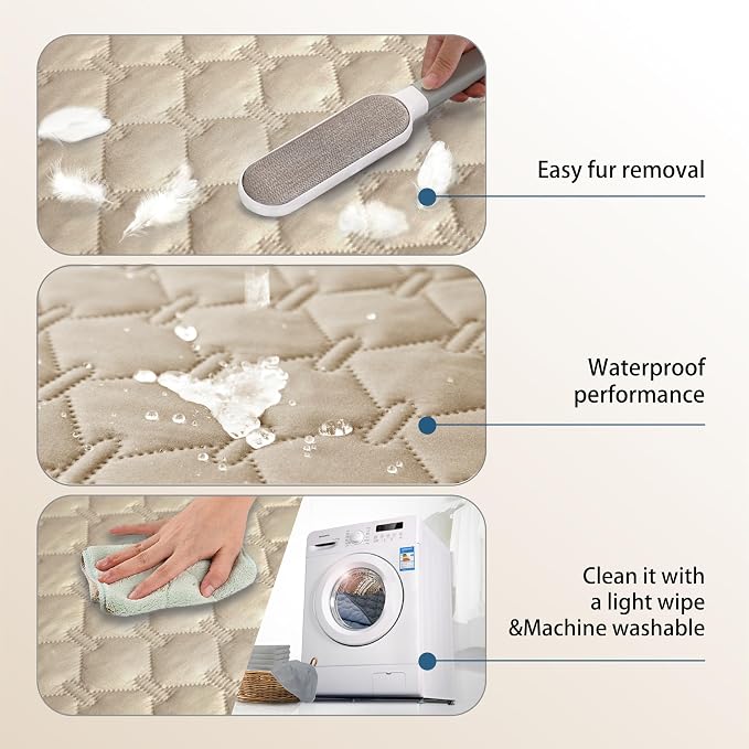 gogobunny 3X Stronger Waterproof Pet Blanket, Scratch Proof Furniture Protector for Dogs Cats, Reversible Cover 30x90 Inch, Dark Beige
