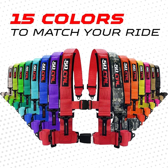 1pc 50 Cal Purple 4 Point Harness 2in Straps, Racing Harness Seat Belt | Ultra Kush padding, Push Button quick release hardware. Universal Fit for UTV, RZR, race car.