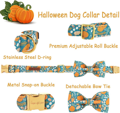 Unique style paws Halloween Dog Collar with Bow Tie Pumpkin Cotton Collar Adjustable Puppy Collar for Small Medium Large Dogs-M