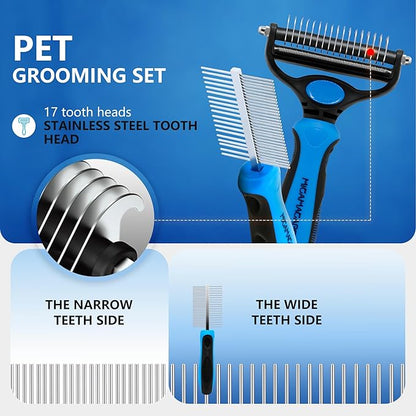 Pet Grooming Set with Shedding Brush and Dematting Comb，Brush for Small Breed Dogs，Cat Shedding Brush，Stainless steel teeth remove tangled hair，Pet Grooming Tools-Small