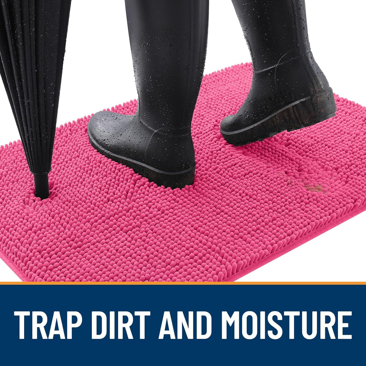 OLANLY Dog Door Mat for Muddy Paws 47x32, Absorbs Moisture and Dirt, Absorbent Non-Slip Washable Doormat, Quick Dry Chenille Mud Mat for Dogs, Entry Indoor Entryway Carpet for Inside Floor, Hot Pink