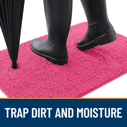 OLANLY Dog Door Mat for Muddy Paws 47x32, Absorbs Moisture and Dirt, Absorbent Non-Slip Washable Doormat, Quick Dry Chenille Mud Mat for Dogs, Entry Indoor Entryway Carpet for Inside Floor, Hot Pink