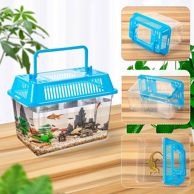 12Pcs Plastic Reptile Terrariums Carrier Cage Tarantula Enclosure Snake Breeding Box Hatching Container Transparent Fish Tank Turtle Aquarium with Random Color Lid for Spider, XS(5.1” x 3.5” x 3.5”
