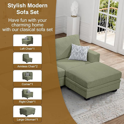 Legend Vansen Oversized Modular Sectional Sofa,6 Seat U Shaped Couch with Ottoman,Corduroy Sofa with Deep Seat,Convertible Large Sectional Couches for Living Room (Olive, L-6)