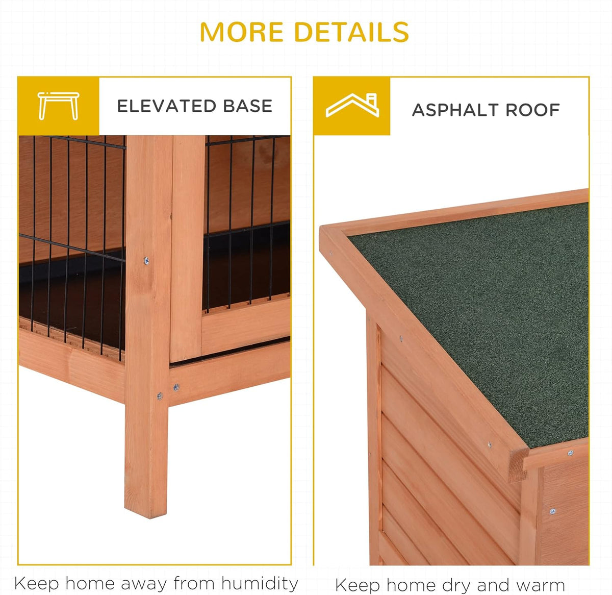 PawHut 54" 2-Story Large Rabbit Hutch Bunny Cage Wooden Pet House Small Animal Habitat with Lockable Doors, No Leak Tray and waterproof Roof for Outdoor/Indoor Orange