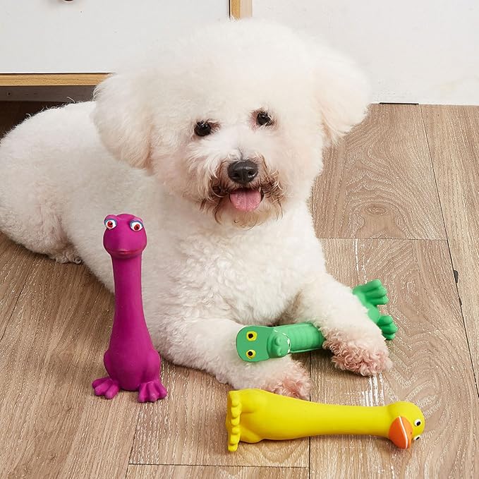 3 Pack Squeaky Latex Dog Toys Standing Stick Animal Puppy Fetch Interactive Play for Small Medium Dogs