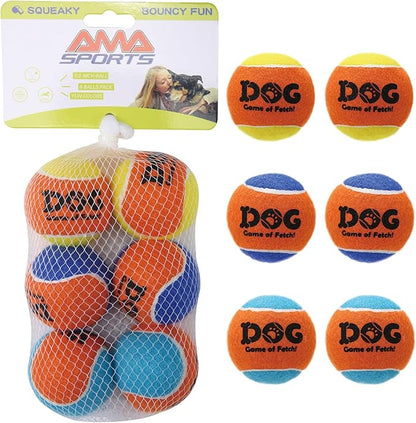 AMA SPORT Squeaky Tennis Balls for Dogs 2.0" Small Dog Tennis Balls for Throwing and Fetching Dog Toys for Training, Exercise, High Bouncing 6 Pack (Multicolor A)