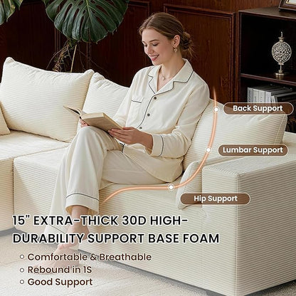106" Cloud Sectional Boneless Couches for Living Room, Modular L Shaped Couch with Deep Seat Oversized Left Facing Chaise, Memory Foam Compressed Spineless 3 Seater Sofa for Bedroom Apartment, Beige