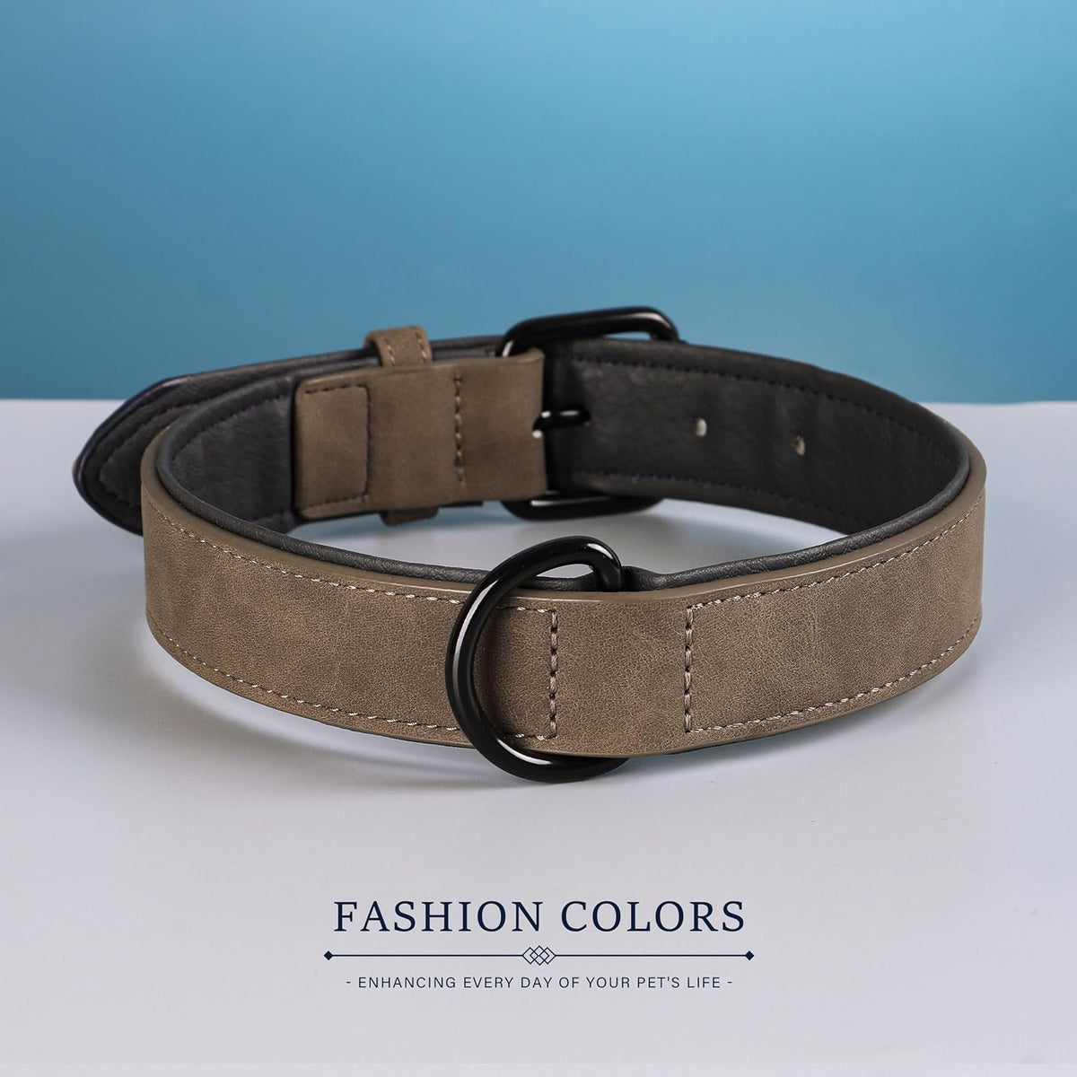 Didog Soft Padded PU Leather Dog Collar, Breathable and Adjustable Dog Collars for Medium Dogs, Comfortable for Daily Walk, Brown, L Fit Neck 13-17"(22-44 lbs)