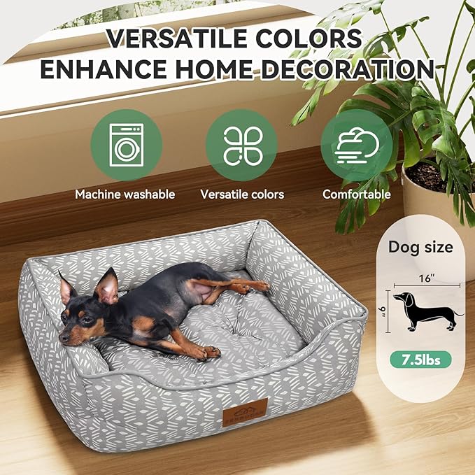 Rectangle Cat Dog Bed for Large Medium Small Pets Indoor Outdoor Machine Washable Sleeping Sofa Non-Slip Bottom Soft Puppy Bed Durable Orthopedic Calming Pet Cuddler (Medium, Grey Pattern)