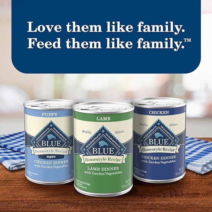 Blue Buffalo Homestyle Recipe Adult Wet Dog Food, Made with Natural Ingredients, Lamb Dinner With Garden Vegetables, 12.5-oz Can (Pack of 12)