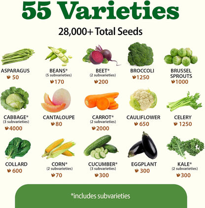 HOME GROWN 𝗨𝗦𝗔 𝗣𝗥𝗘𝗠𝗜𝗨𝗠 55 Vegetable Seeds Pack 28,000+ Non-GMO Heirloom Seeds for Planting, Spring Fall Winter Garden Kit, Survival Seed Vault for Preppers & Gardeners, Gift for Men & Women