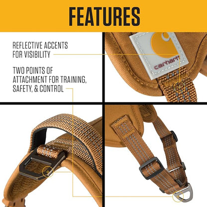 Carhartt Nylon Duck No Pull Dog Harness, Fully Adjustable Dog Harness with Quick Control Handle and Reflective Accents, Gravel, X-Large