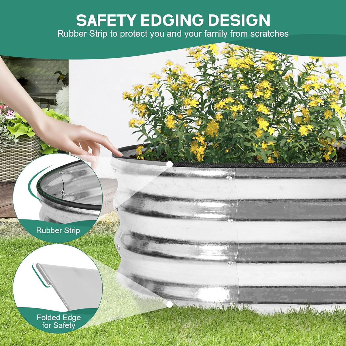 Galvanized Raised Garden Bed - 4×2×1ft (2 Packs) Planter Raised Beds for Gardening | Oval Metal Garden Planter Box with Safety Edging and Gloves for Vegetables Fruits and Flower - Silver