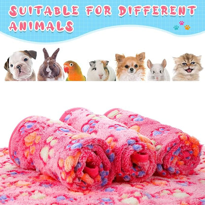 Tatuo 4 Pack Fleece Dog Blankets for Puppy Cats Multi-Size Sleep Mat for Pet Guinea Pig Soft Washable Warm Crate Bed Puppy Teething Toys Print Pattern Blanket Indoor(Pink,30 x 20.5 Inch,Paw)