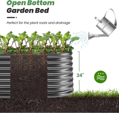 Land Guard Galvanized Planter Raised Beds, 6×3×2ft Galvanized Water Trough, Keyhole Raised Garden Bed Metal (Dark Gray)