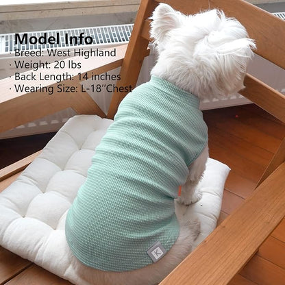 KYEESE 2Pack Dog Shirts Waffle for Small Dogs Stretchy Pet T-Shirts Lightweight Dog Tank Top Sleeveless Dogs Vest Breathable, Large, Green+Grey