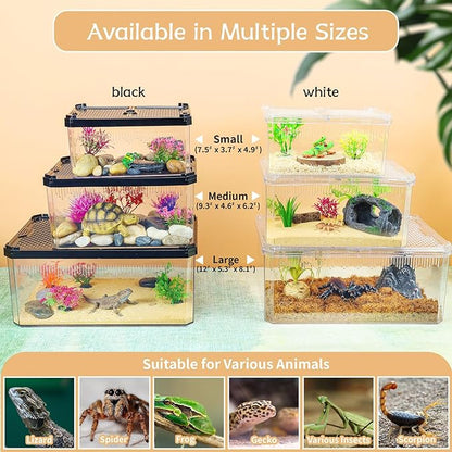 High-Transparency Reptile & Insect Enclosure Terrarium with Magnetic Door, Excellent Ventilation, Easy Cleaning, and Strong, Long-Lasting Build for Cricket,Frog,Gecko(White, 9.3x6.2x4.6 Inch)