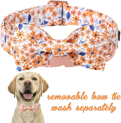 Unique Style Paws Autumn Leaf Collar with Bow Blue Leaf Flower Cotton Dog Collars for Small Medium Large Dogs