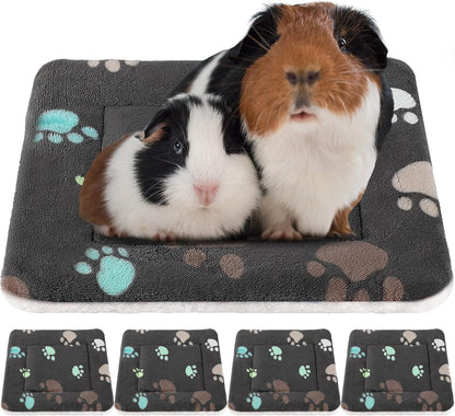 4 Pack Ultra Soft Dog Cat Bed Mat with Cute Prints Reversible Fleece Dog Crate Kennel Pad Cozy Washable Thickened Hamster Guinea Pig Pet Bed Mat for Small Animals(13 x 10 Inches,Black)