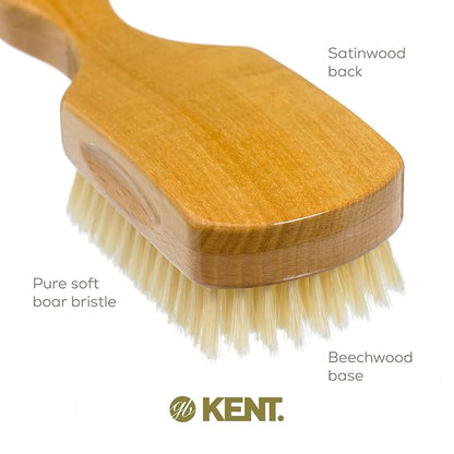 Kent OS11 Satinwood Military Club Hair Brush & Beard Brush – Soft White Boar Bristles for Fine or Thinning Hair, Recommended for Sensitive Scalp and Hair Loss, Men's Grooming, and Beard Care