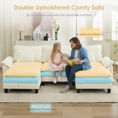 URRED Cloud Couch Modular Sectional Sofa, 122" Modern U Shaped Deep Seat Sofa with 2 Ottomans & Pillows, Ultra Comfy Chenille Couches for Living Room, Bedroom or Apartment, White | Chenille Fabric, Skin Friendly, Breathable, Ergonomic Design, Flexible ...