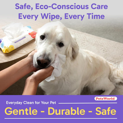 PETSWORLD Pet Wipes for Dogs & Cats, Unscented, Hypoallergenic, Chemical-Free, Biodegradable (98%), Thick & Durable, Textured Grooming Wipes (Unscented, 600 Count)