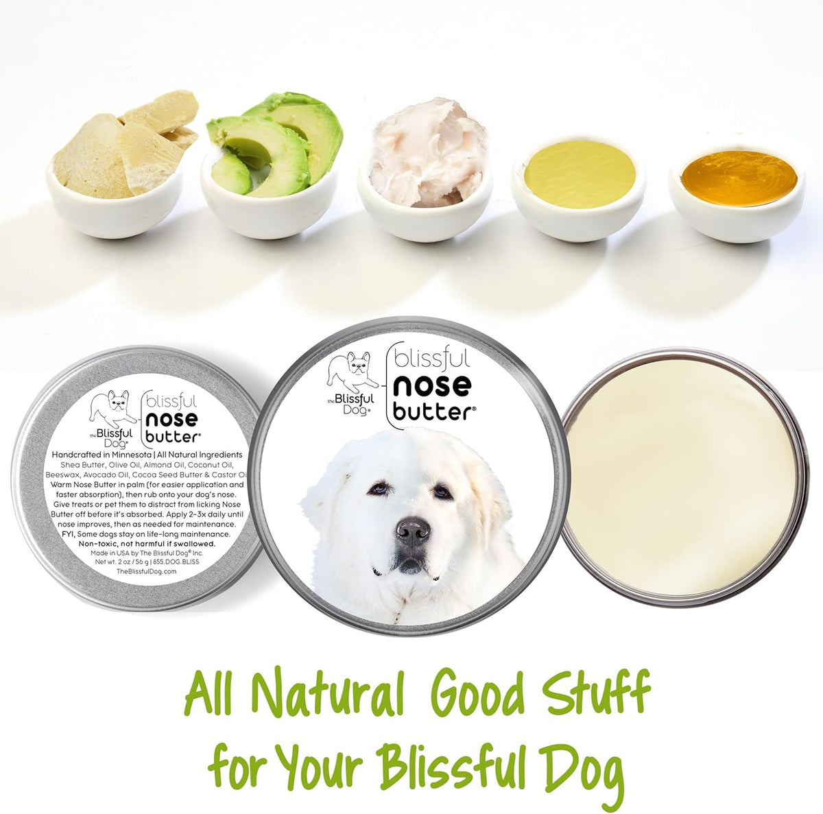 The Blissful Dog Great Pyrenees Nose Butter, Versatile Dog Nose Balm for Dry Nose, Handcrafted Nose Moisturizer, Easy-to-Apply Dog Essentials, Unscented, 2 oz.