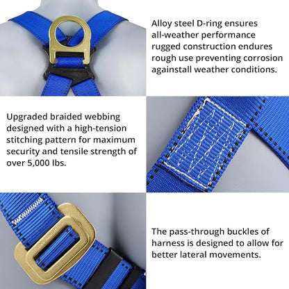 TRSMIMA Safety Harness Fall Protection - Safety Harness for Construction | Men Roofing Full Body Construction Harness Lanyard Kit Men Fall Arrest Work Tree Climbing Roofer D-ring ANSI