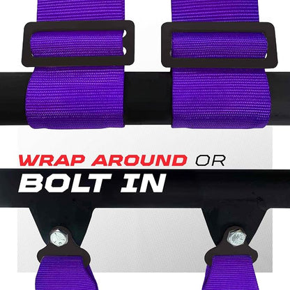 1pc 50 Cal purple 4 Point Harness 3in Straps, Racing Harness Seat Belt | Ultra Kush padding, Push Button quick release hardware. Universal Fit for UTV, RZR, race car.