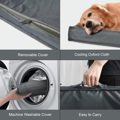 Orthopedic Dog Bed for Large Dogs, Big Waterproof Dog Bed Washable Pet Bed for Large Sized Dogs with Egg Crate Foam Pet Bed Mat, Removable Oxford Cooling Cover, Grey