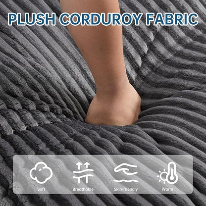 Asukale 60" Oversized Chaise Lounge Chair Indoor, Boneless Cloud Chair Bed with 4 Pillows & Armrests, No Assembly Corduroy Upholstered Sofa for Living Room, Bedroom, Apartment(Dark Grey)