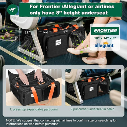 17x13x8 Frontier Allegiant Airlines Approved top Expandable pet Carrier for Extra-Small Dog/Small cat,Weight up to 5 lbs,Length Shorter Than 16''