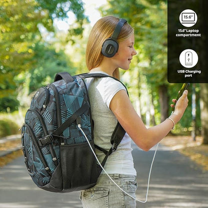 Swissdigital Laptop Backpack with USB Charging Port, Travel Backpack Fits 15.6 inches Computer, 31L Backpack for Men, Dark Green | SD803-96