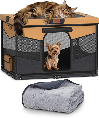 LOOBANI Foldable Dog Playpen with Washable Pee Pad, 32"x24"x22", Brown | Portable Pet Playpen for Small Dogs Cats Indoor Use, Sturdy Dog Crate with Premium Frame and 690D Oxford Waterproof Cover