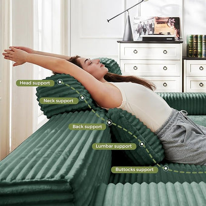 171" U-Shaped Cloud Modular Sectional Sofa with Chaise & Headrest, Boneless Deep Seat Plush Corduroy Couches for Large Living Room, No Assembly Required (Green, 171" U-shapred Chaise)