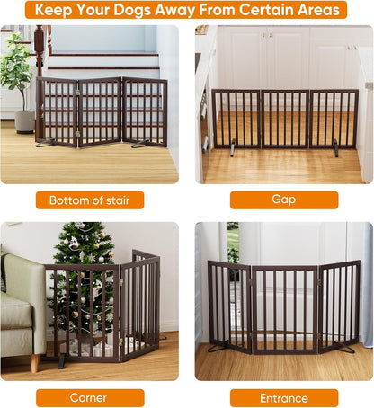 Brown 18-55" Wide Dog Gate, Bamboo Freestanding Pet Gates for Dogs, Puppy Fence