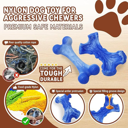 Magicorange Tough Dog Toys, Chew Toys for Aggressive Chewers, Dog Bone Toy Nylon Almost Indestructible Dogs Toy for Teeth Cleaning and Training (Blue)