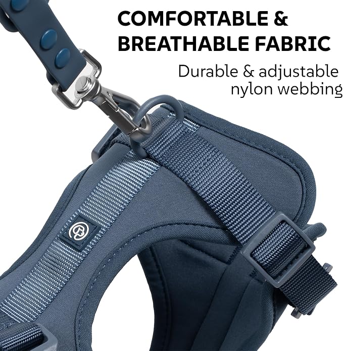 Dog Harness, Collar & Leash Set, Adjustable No Pull Harness with 3 Leash Clips, Waterproof Matching Collar & Leash, Breathable Comfort (Blue, Medium)
