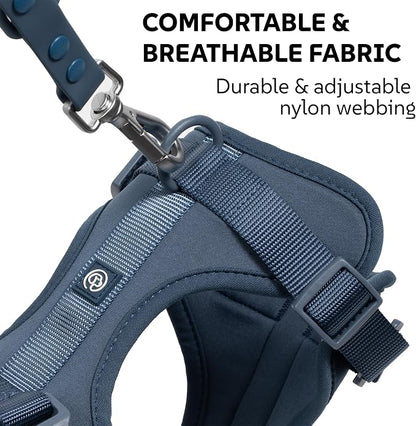 Dog Harness, Collar & Leash Set, Adjustable No Pull Harness with 3 Leash Clips, Waterproof Matching Collar & Leash, Breathable Comfort (Blue, Medium)